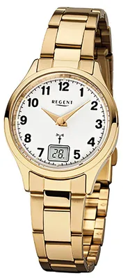 Produktbild von Regent Damenuhr FR-195 Funkuhr mit Edelstahl-Armband gold D3URFR195