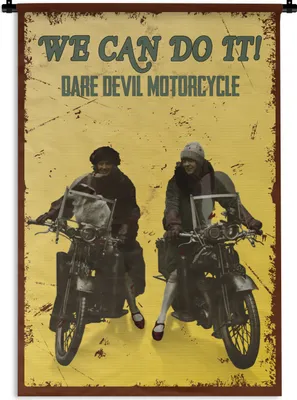 Produktbild von MuchoWow® Wandteppich Wandbehang Motorrad - Oldtimer - Frauen - Zitat 60x90 cm Tapisserie Dekoration Wandtuch - Foto-Teppich - Abwaschbar