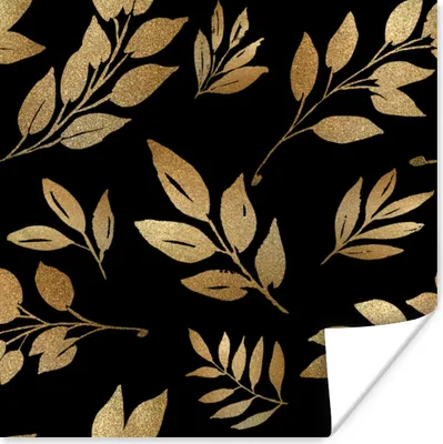 Produktbild von MuchoWow® Poster Muster - Gold - Blätter 50x50 cm - Wohnzimmerdekoration