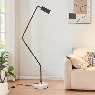 Image de Lampadaire 'Vatka' GU10 en métal et marbre Spot noir / marbre, blanc