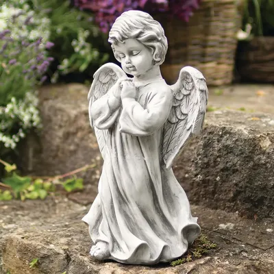 Produktbild von Figur "Engel" aus Polyresin, weiß, Antik Optik, 40 cm groß, Grabschmuck wetterfest, Deko Grabengel