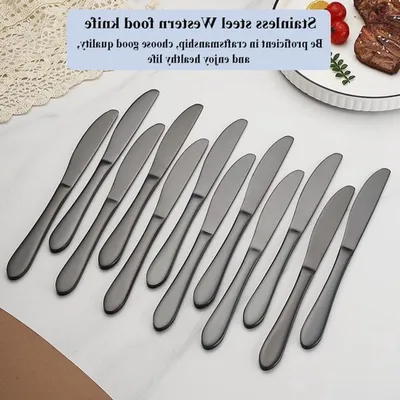 Set von 12 schwarzen Tafelmessern aus rostfreiem Stahl mit Titanbeschichtung, ideal für Zuhause, Restaurant und Hotel