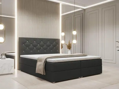 Produktbild von FurniDe24 Boxspringbett Fano 160x200- Bett mit Matratze und Topper – Kontinentalbett mit Bettkasten und Matratze – Doppelbett Dunkelgrau (Kronos 15)