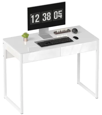 Produktbild von Schreibtisch 100 x 50 cm Computertisch Bürotisch mit 2 Schubladen, für kleine Räume, Weiß