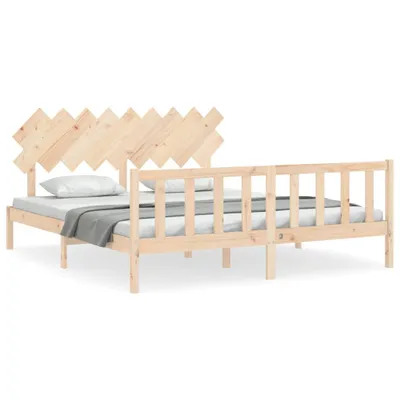 Image de vidaXL Lit en bois massif avec tête de lit