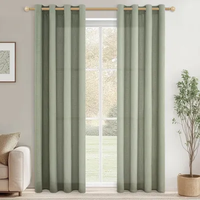 Produktbild von Gardinen 2er Set, halbtransparent, salbeigrün, 220 x 140 cm, für Wohnzimmer