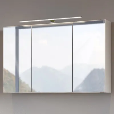 A bathroom cabinet with mirrors and an integrated LED light.