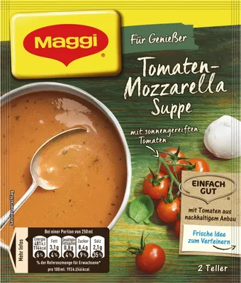 Obrázek produktu pro Maggi For Connoisseurs Rajčatová polévka s mozzarellou a jemnou bazalkou 59g