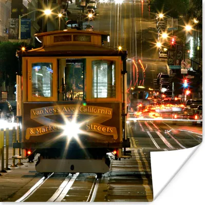 Produktbild von MuchoWow® Poster Straßenbahn in San Francisco bei Nacht 100x100 cm - Babyzimmer