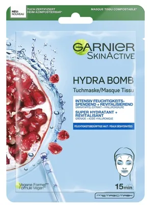 Produktbild von Garnier Face Mask for Moisture-Deprived Skin Revitalizing and Moisturizing with Hyaluronic Acid and Pomegranate Extract Hydra Bomb 28g