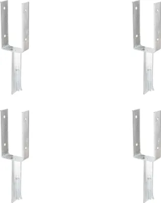 Immagine prodotto di Supporti per pali a U Alberts 4 pezzi con ancoraggi in ferro a T, 101x200 mm, zincati a caldo, da cementare, ancoraggi da 200 mm