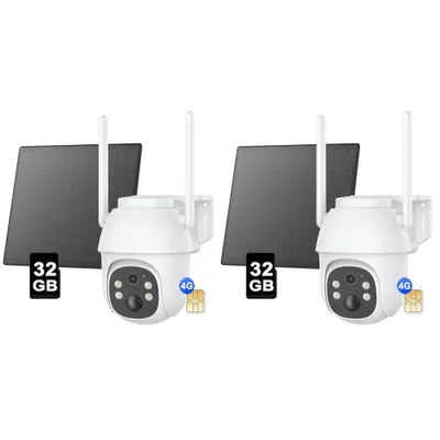 Image de 2K+ 3MP 4G LTE batterie caméra de surveillance , panoramique et inclinaison, WiFi, slot pour carte SIM, carte SD 32GB, 2 Packs