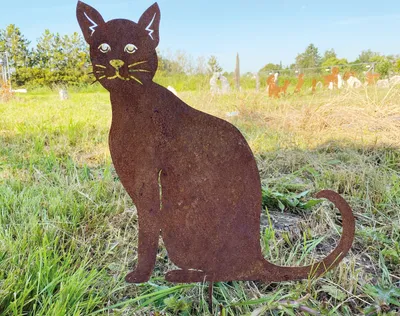 Produktbild von Gartenfigur Katze sitzend und schaut 47x45cm Gartenstecker Edelrost Wetterfest Rost Metall Rostfigur Katzen Figur Tier