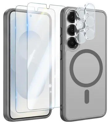 Image de Avizar, coque de protection magnétique pour le Galaxy S25, avec 2 protections en verre trempé et 2 films protecteurs pour les caméras, couleur gris