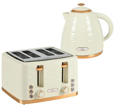 Produktbild von HOMCOM Wasserkocher-Toaster-Set mit 1,7 L Wasserkocher, 4 Scheiben-Toaster Beige