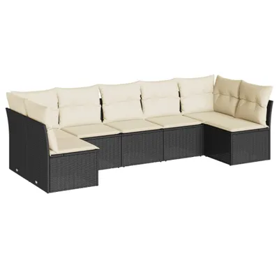 Immagine prodotto di vidaXL Set di divani da giardino 7 pezzi con cuscini in polirattan nero