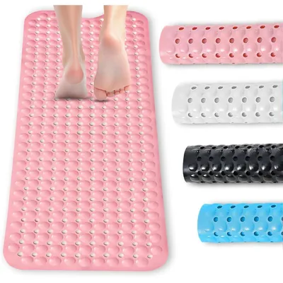 Image de Tapis de bain antidérapant, 100 x 40 cm, rose, avec 300 ventouses, en PVC/caoutchouc, lavable en machine