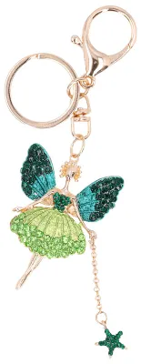 Immagine prodotto di Portachiavi con strass, graziosa forma di angelo, ciondolo in metallo per decorare l'auto o la borsa, regalo, verde chiaro, verde scuro