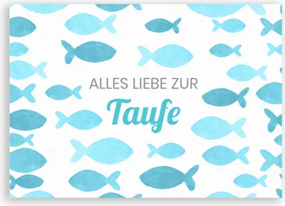 Produktbild von Friendly Fox Karte zur Taufe Fische Taufkarte zur Taufe, heilige Taufe Junge, blaue Fische Klappkarte Glückwunschkarte Taufe mit Umschlag