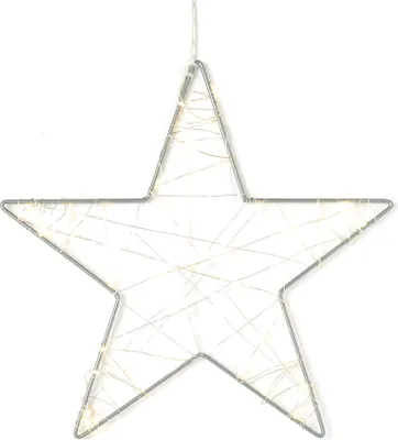 Imagen del producto de Decoración navideña para ventanas con luces LED, diseño de luciérnagas y estrellas, color plateado y luz blanca cálida, funciona con 3 pilas AA