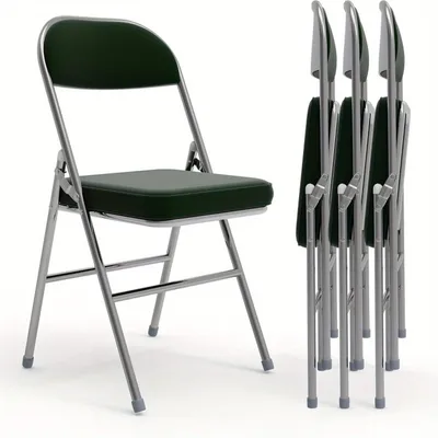 Imagen del producto de Silla plegable - Silla de camping - Silla de jardín - Juego de 4 unidades - Tapizada en imitación cuero - Estructura de metal
