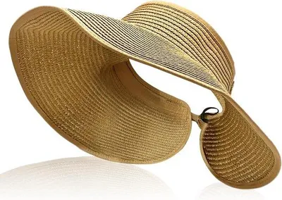 Immagine prodotto di Cappello parasole in paglia da donna, a tesa larga, cappello da spiaggia estivo con protezione UV