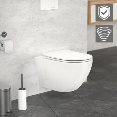 Produktbild von LuxeBath Spülrandloses Wand Hänge-WC, Weiß, lang, Tornadospülung, mit Nano Beschichtung
