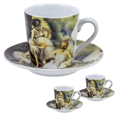 Produktbild von DRW Set mit 2 Tassen mit Porzellantellern, Tassen: 6 x 6 x 6 cm