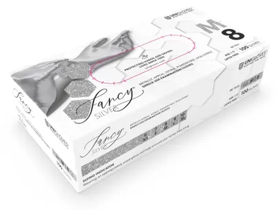 Produktbild von Unigloves Nitrilhandschuhe Unigloves FANCY Silver - glänzend silber - Einweghandschuhe unsteril, latexfrei, puderfrei - Lebensmittelecht - Schutz vor
