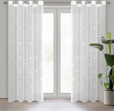 Produktbild von Gardine ELSA weiß gelb 140x250 cm  Ösen Ösenvorhang
