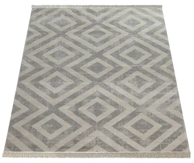 Produktbild von Moderner Outdoor Teppich Rauten-Muster Vintage-Look Flachgewebe Wetterfest Grösse 60x100 cm