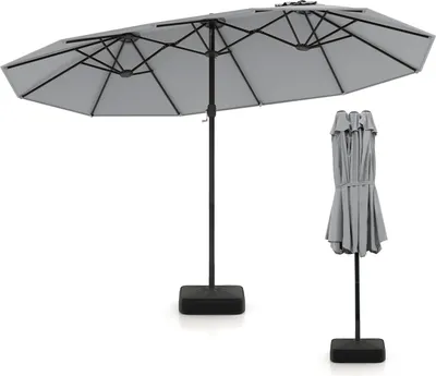 Produktbild von COSTWAY Doppelsonnenschirm 443x265cm mit Ständer & Kurbel , Sonnenschirm Groß XXL UPF 50+, Gartenschirm Terrassenschirm, Marktschirm Grau