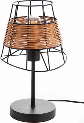 Nino Leuchten Tischleuchte 1-flg. ESRA Schwarz, Schirm Draht-Rattan, 51340108