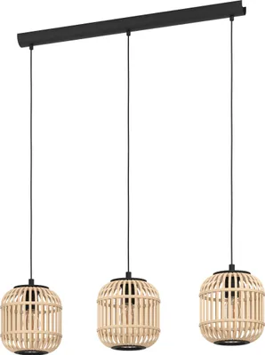 Produktbild von EGLO Pendelleuchte Bordesley, 3 flammige Hängelampe Vintage, Natur, Boho, Hygge, Hängeleuchte, Esstischlampe, Wohnzimmerlampe, E27