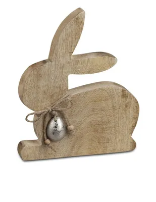 Produktbild von Hase mit Ei 20cm aus massivem Mango-Holz Osterhase