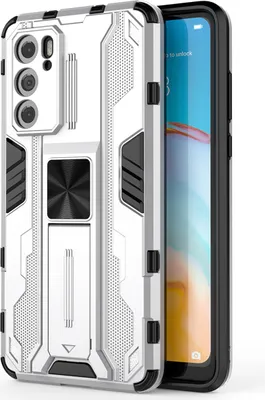 Produktbild von Huawei P40 Hülle, Dual Layer PC TPU Bumper Stoßfest Ständer Schutzhülle für Huawei P40 Silber