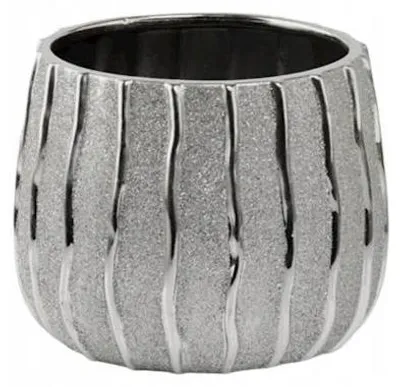 Produktbild von Runder Keramik Blumentopf Silber 16 cm, glänzend mit Glitter, glasiert, modern gestreift