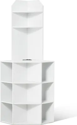 Produktbild von 64 Eck-Aufbewahrungsschrank mit Ladestation - Verstellbare Regale - Weiß