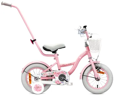 Obrázek produktu pro SUN BABY Flower Bike – dětské kolo pro holčičky, 12 palců, od 2 let, s pomocnými kolečky, odnímatelnou tyčí na tlačení, košíkem, zvonkem, zpětnou brzdou a V-brzdou