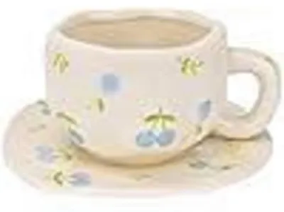 Image de Tasse à café en céramique avec soucoupe, design irrégulier, capacité de 300 ml, idéale pour le café, le thé, le lait
