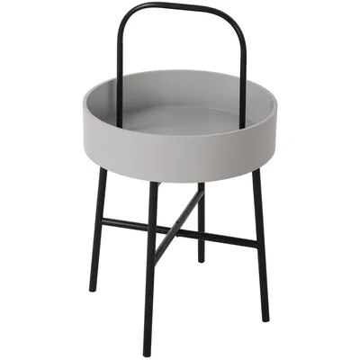 Produktbild von Beistelltisch Runder Couchtisch ELIA mit grauer Mdf-Platte und mattschwarzem Metallgestell / Durchmesser: 40 Cm