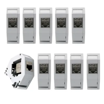 Produktbild von ARLI 10x Keystone CAT8.1 RJ45 Buchse Modul Metall geschirmt inkl. Hutschienenadapter Set