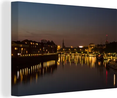 Produktbild von MuchoWow® - Leinwandbilder - Bremen - Skyline - Nacht, Wandbild, Wanddeko Bilder Wohnzimmer, 30x20 cm