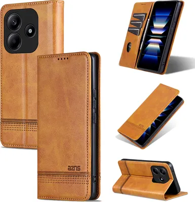 Produktbild von Leder Hülle für Xiaomi Redmi Note 14 5G, Klapphüllen Brieftasche Magnetverschluss Ständer Schutzhülle Gelb