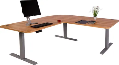 Produktbild von Eck-Schreibtisch MCW-D40, Bürotisch Computertisch elektrisch höhenverstellbar 178x178cm 84kg MVG  eiche, grau