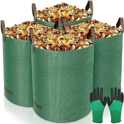 Immagine prodotto di Sacchi da giardino impermeabili 4x272 L, autoportanti, pieghevoli, con guanti