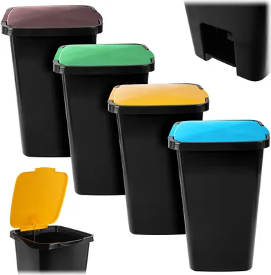 Produktbild von KADAX Treteimer 45 Liter, Mülleimer mit Pedal und Deckel, Abfalleimer für Mülltrennung (braun-schwarz + schwarz-grün + schwarz-gelb + schwarz-blau)