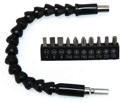 Productafbeelding van Flexibele schroevendraaier extender met 10-delige bitset - 300 mm boorverlenging