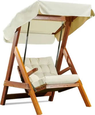 Produktbild von Casa Padrino Luxus Hollywood Schaukel Cremefarben / Braun - Moderne Wetterfeste Garten Schaukel mit Sonnendach - Terrassen Möbel - Garten Möbel - Luxus Kollektion