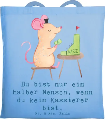 Produktbild von Mr. & Mrs. Panda Schultasche Kassierer Herz - Sky Blue - Geschenk, Laptoptasche, Shopping Tasche, Tote Bag, Witzig, Spruch, Kassenwart, Lustig, Beutel